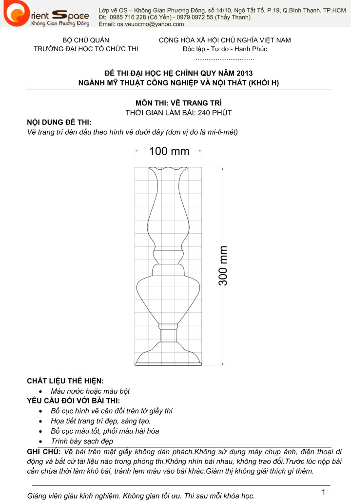Đề thi thử Môn vẽ trang trí màu 2013 - khối H - Lớp vẽ OS